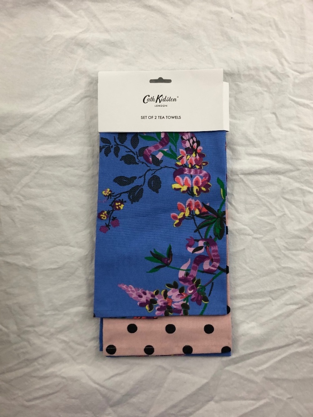 Cath Kidston London set of 2 tea towels floral and polka dots 100% cotton